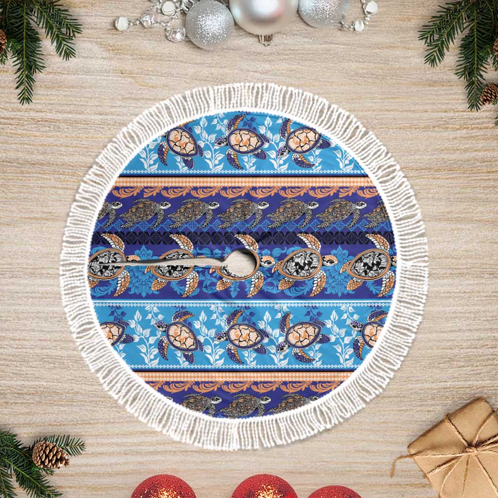 Hawaii Turtles Pattern Special Blue Tree Skirt LT01 Fringed Blue - Polynesian Pride