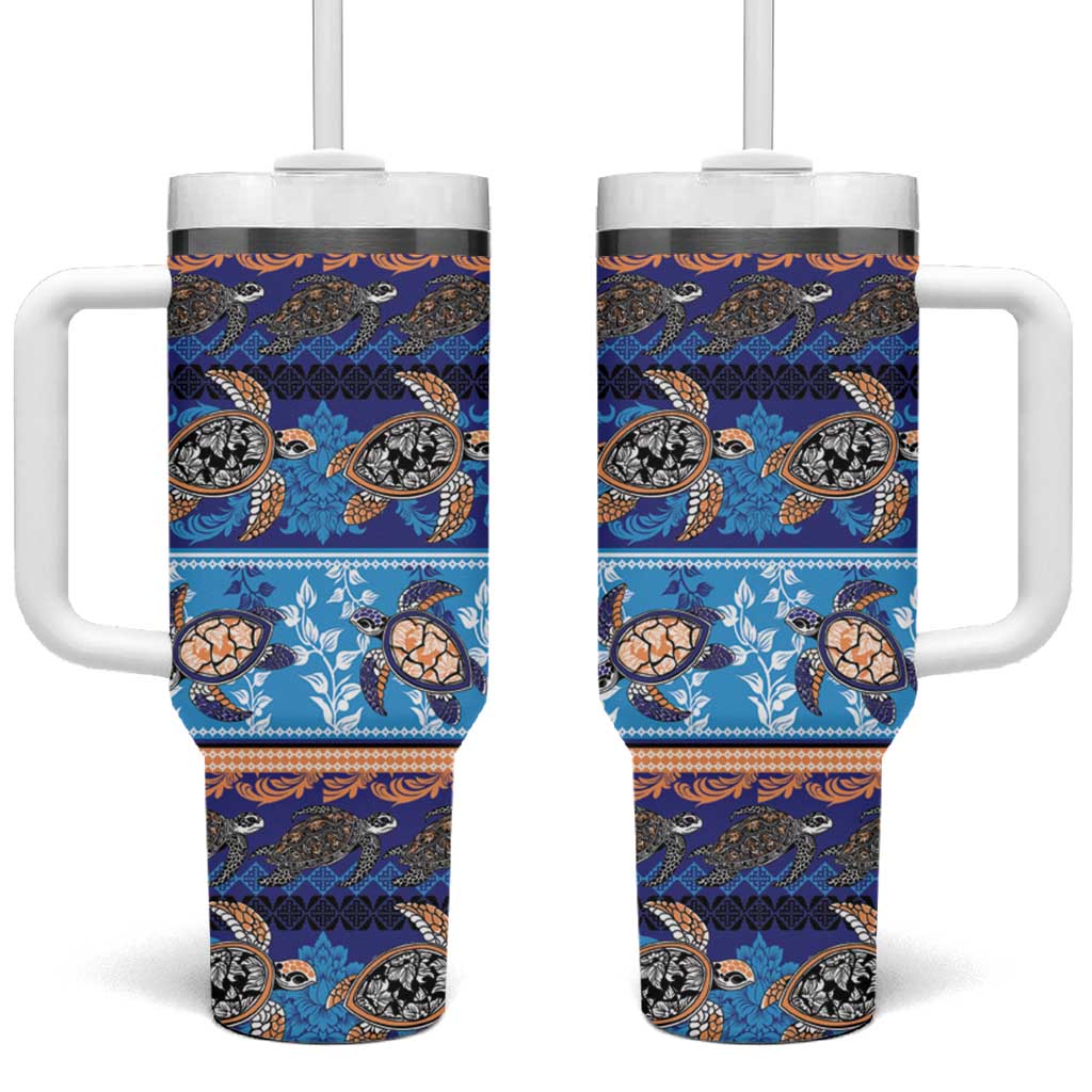 Hawaii Turtles Pattern Special Blue Tumbler With Handle LT01 One Size: 40 oz Blue - Polynesian Pride