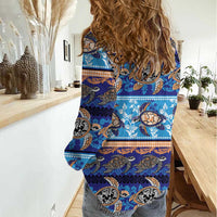 Hawaii Turtles Pattern Special Blue Women Casual Shirt LT01 - Polynesian Pride