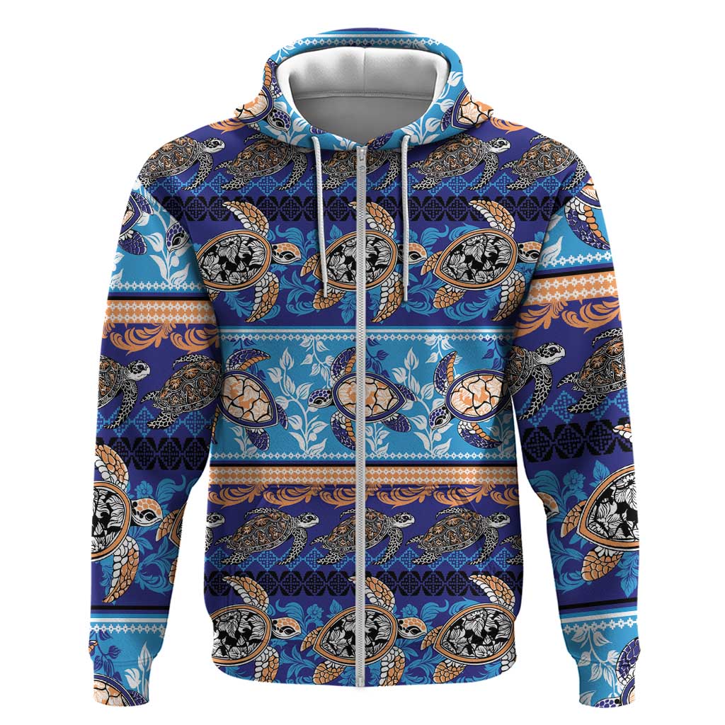 Hawaii Turtles Pattern Special Blue Zip Hoodie LT01 Zip Hoodie Blue - Polynesian Pride