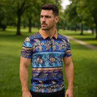 Hawaii Turtles Pattern Special Blue Zipper Polo Shirt LT01 - Polynesian Pride