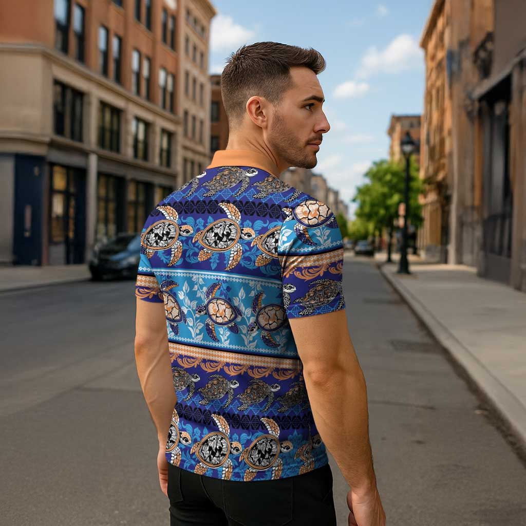 Hawaii Turtles Pattern Special Blue Zipper Polo Shirt LT01 - Polynesian Pride