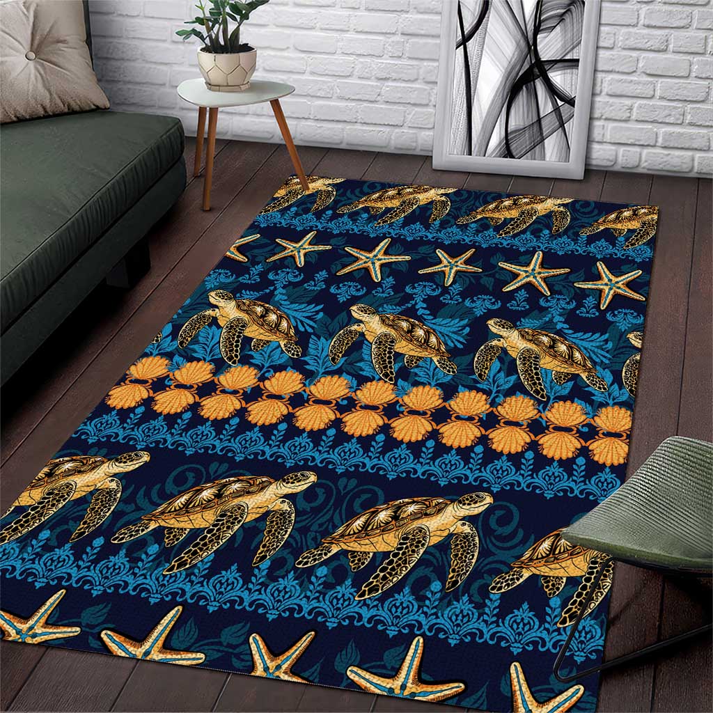 Hawaii Turtles Starfish Unique Pattern Area Rug LT01 Blue - Polynesian Pride