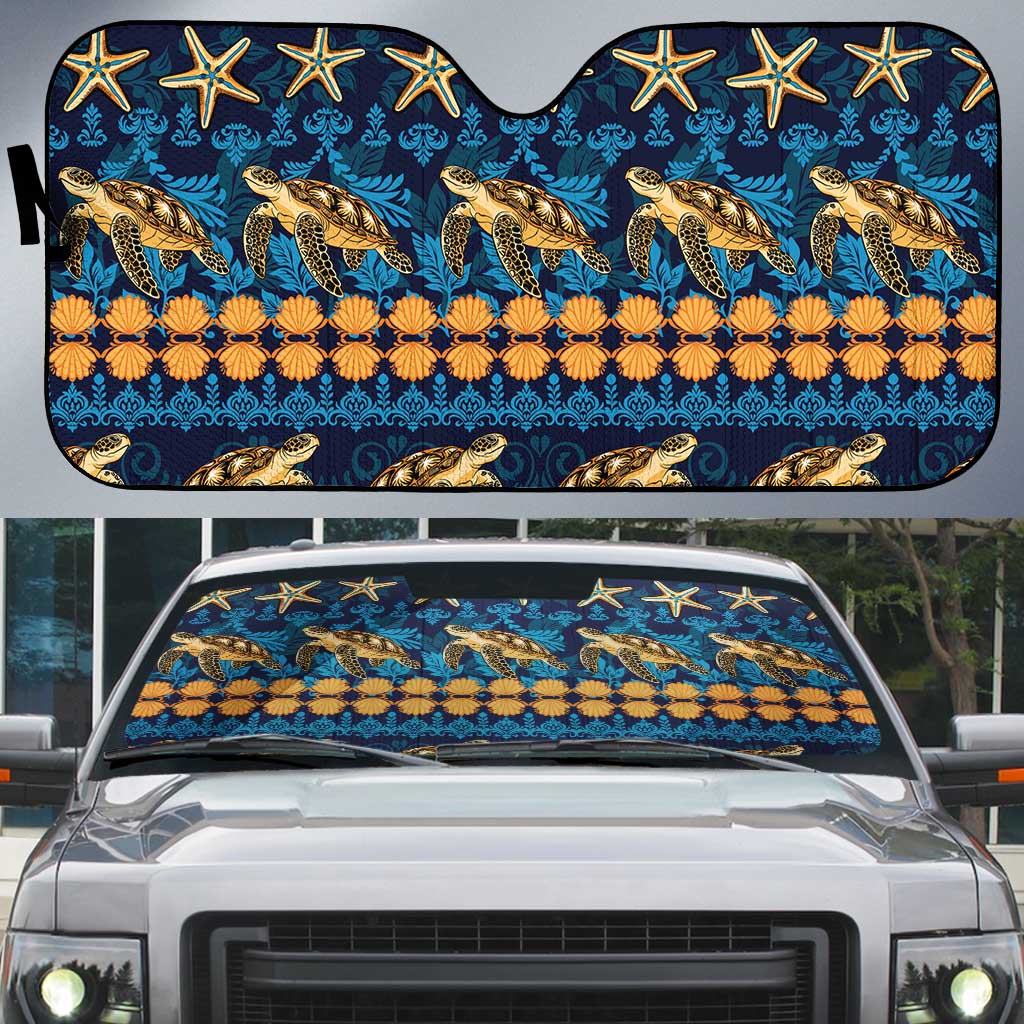 Hawaii Turtles Starfish Unique Pattern Auto Sun Shade LT01 Blue - Polynesian Pride