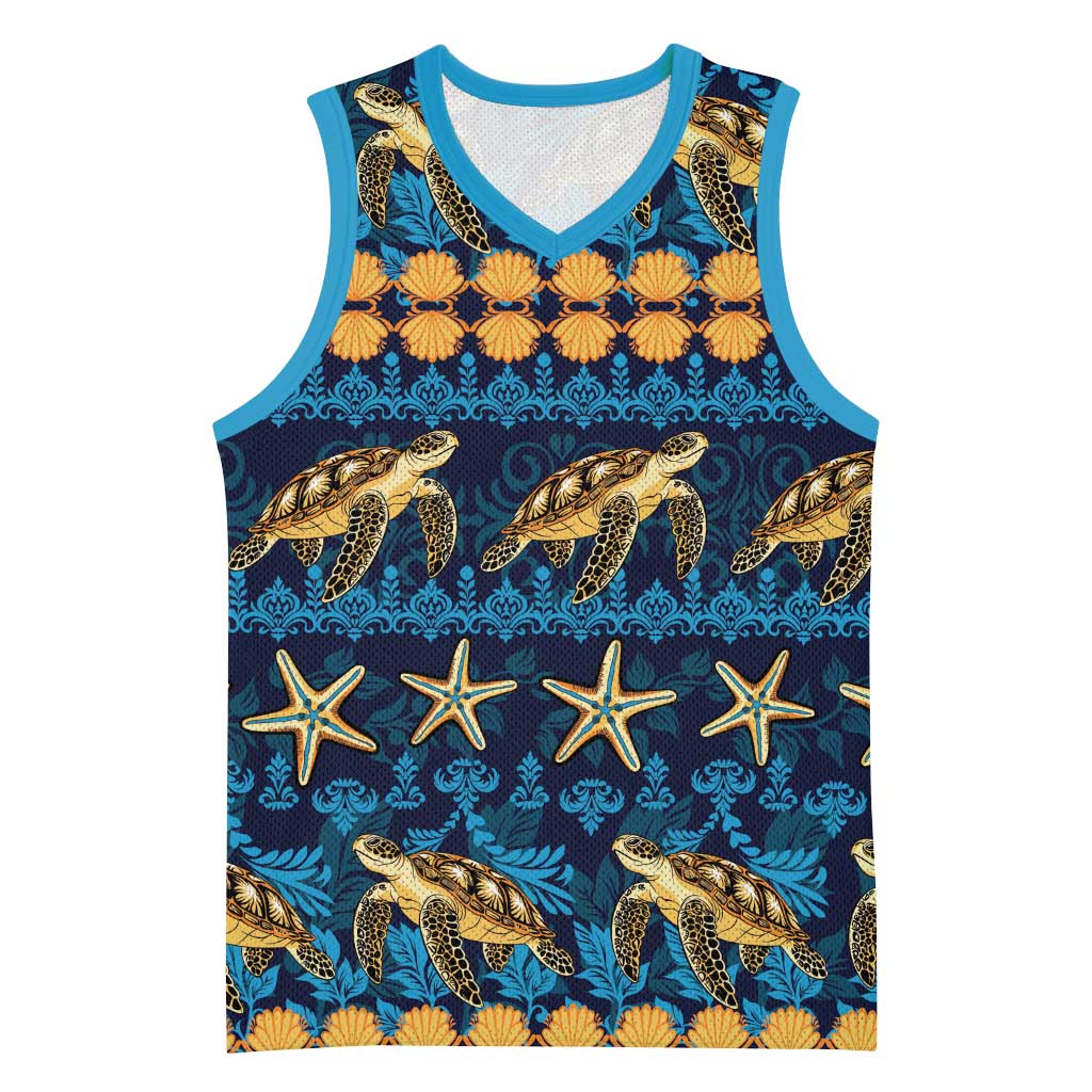 Hawaii Turtles Starfish Unique Pattern Basketball Jersey LT01 Unisex Blue - Polynesian Pride