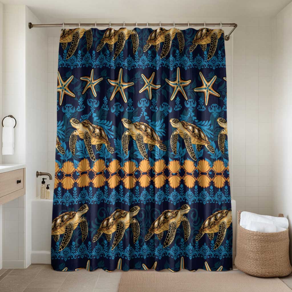 Hawaii Turtles Starfish Unique Pattern Bathroom Set LT01 Shower Curtain Only Blue - Polynesian Pride