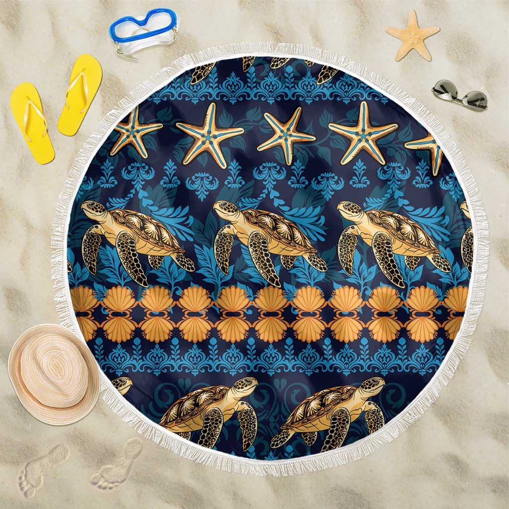 Hawaii Turtles Starfish Unique Pattern Beach Blanket LT01 One Size 150cm Blue - Polynesian Pride
