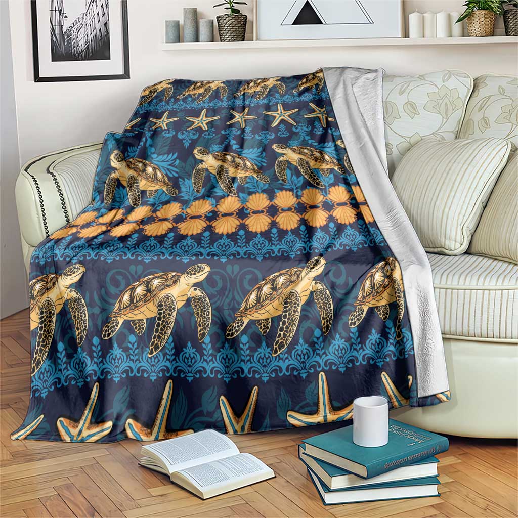 Hawaii Turtles Starfish Unique Pattern Blanket LT01 Blue - Polynesian Pride
