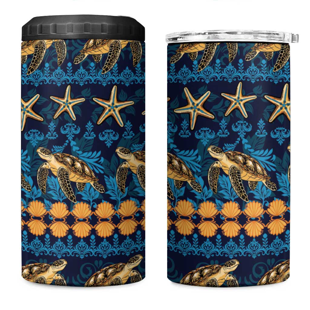 Hawaii Turtles Starfish Unique Pattern 4 in 1 Can Cooler Tumbler LT01 One Size: 16 oz Blue - Polynesian Pride