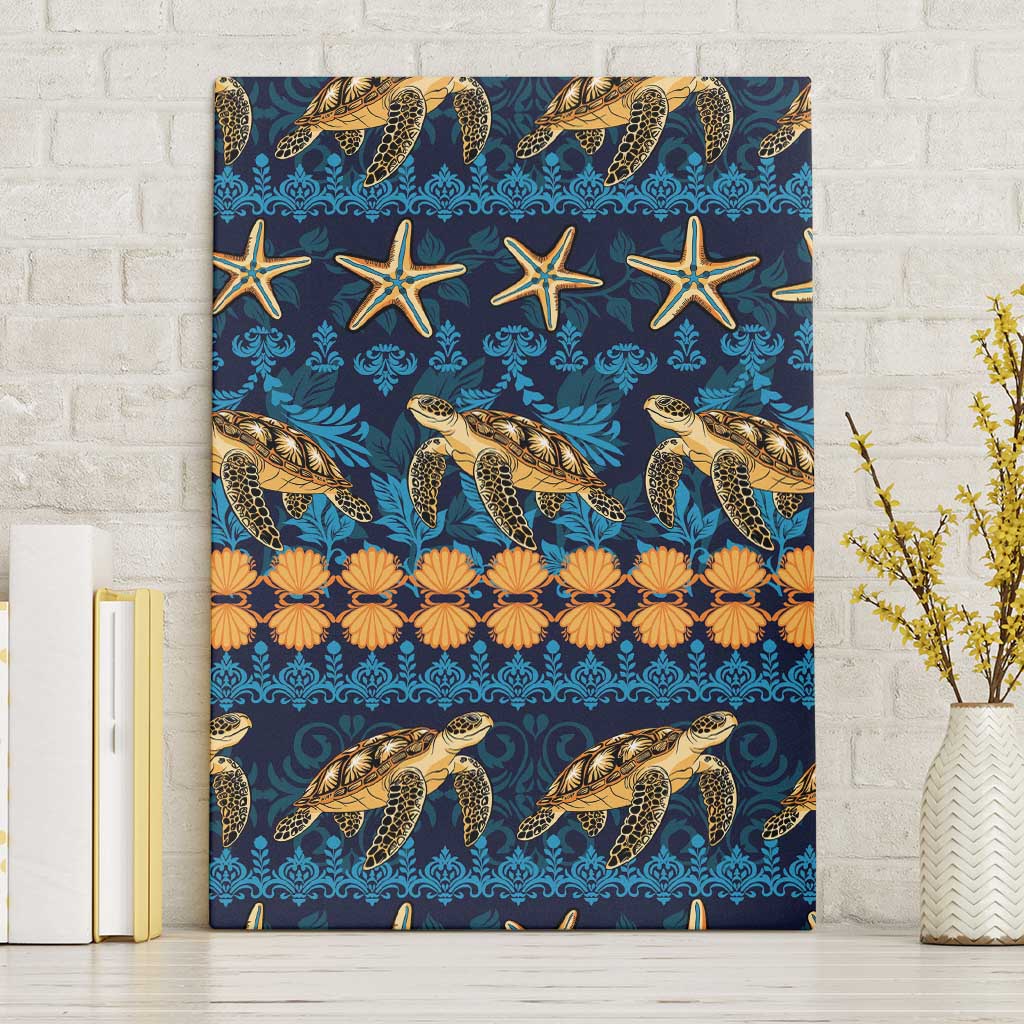 Hawaii Turtles Starfish Unique Pattern Canvas Wall Art LT01 Without Frame Blue - Polynesian Pride