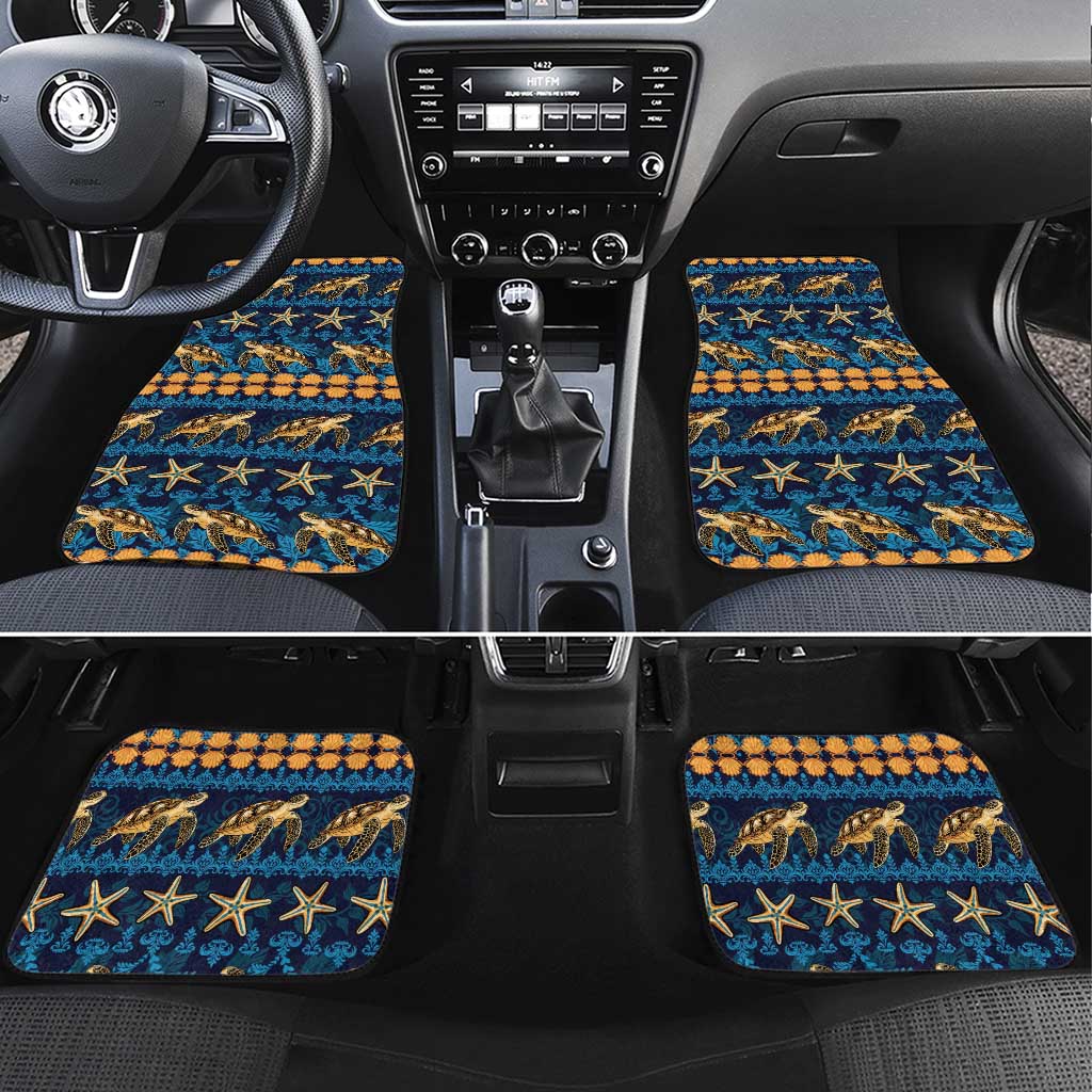 Hawaii Turtles Starfish Unique Pattern Car Mats LT01 Set 4pcs Blue - Polynesian Pride