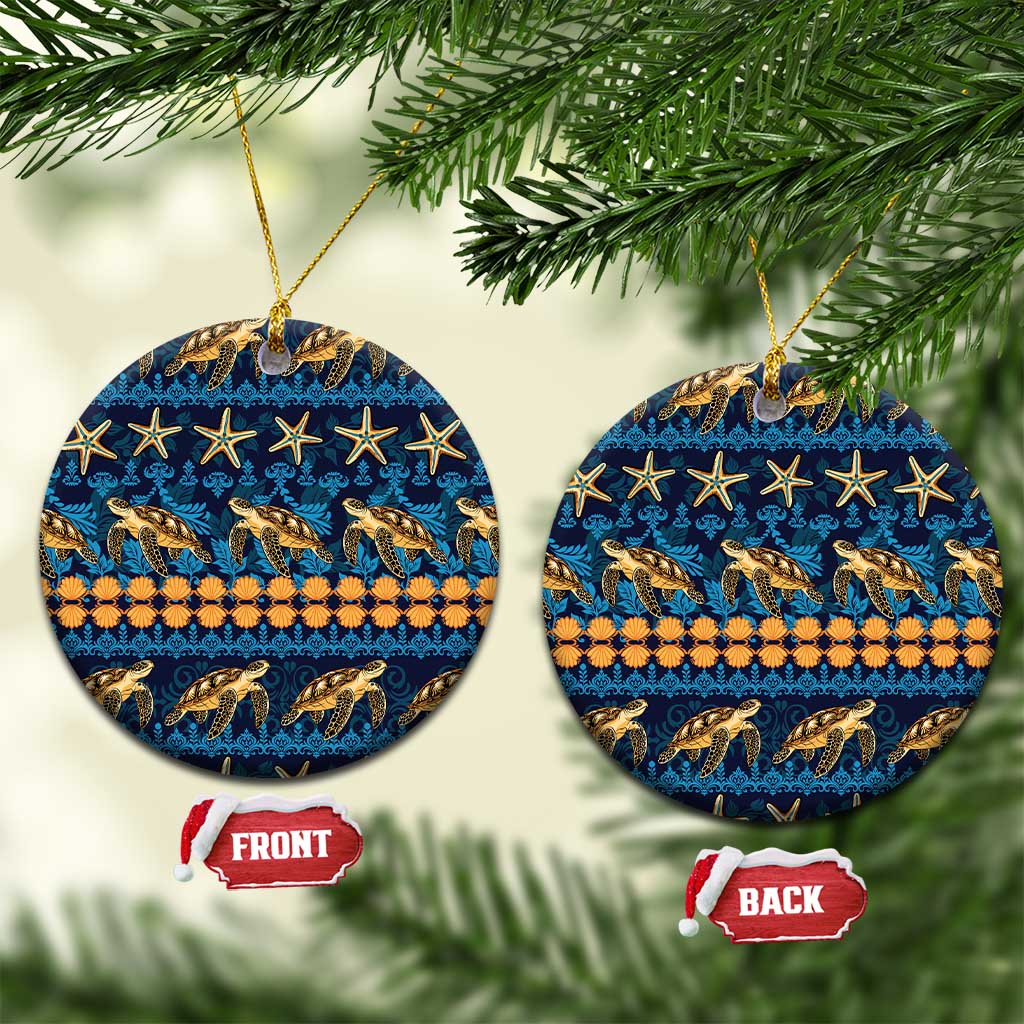Hawaii Turtles Starfish Unique Pattern Ceramic Ornament LT01 Circle Blue - Polynesian Pride