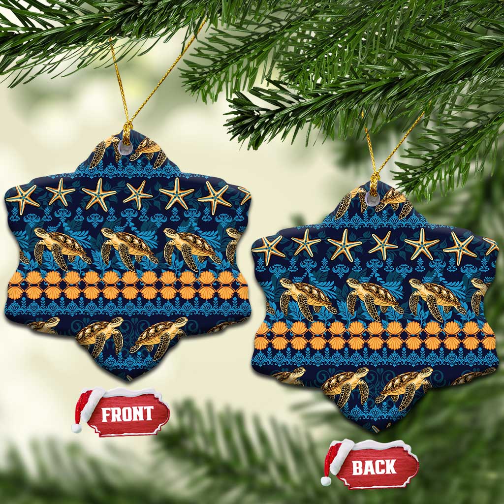 Hawaii Turtles Starfish Unique Pattern Ceramic Ornament LT01 Snow Flake Blue - Polynesian Pride