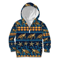 Hawaii Turtles Starfish Unique Pattern Kid Hoodie LT01 Zip Hoodie Blue - Polynesian Pride