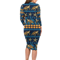 Hawaii Turtles Starfish Unique Pattern Long Sleeve Bodycon Dress LT01 - Polynesian Pride