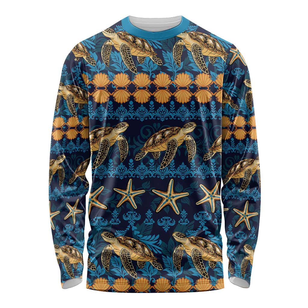 Hawaii Turtles Starfish Unique Pattern Long Sleeve Shirt LT01 Unisex Blue - Polynesian Pride