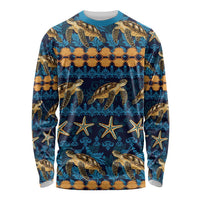 Hawaii Turtles Starfish Unique Pattern Long Sleeve Shirt LT01 Unisex Blue - Polynesian Pride
