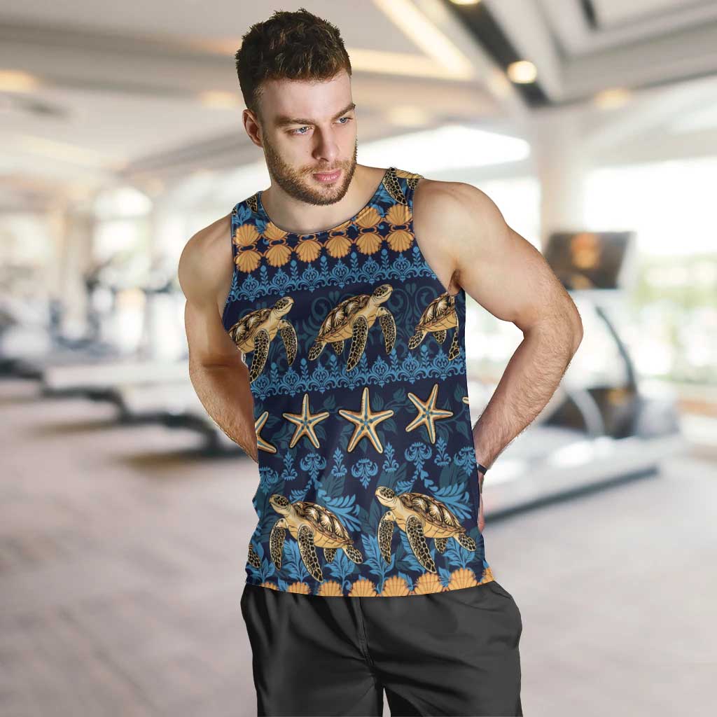Hawaii Turtles Starfish Unique Pattern Men Tank Top LT01 Blue - Polynesian Pride