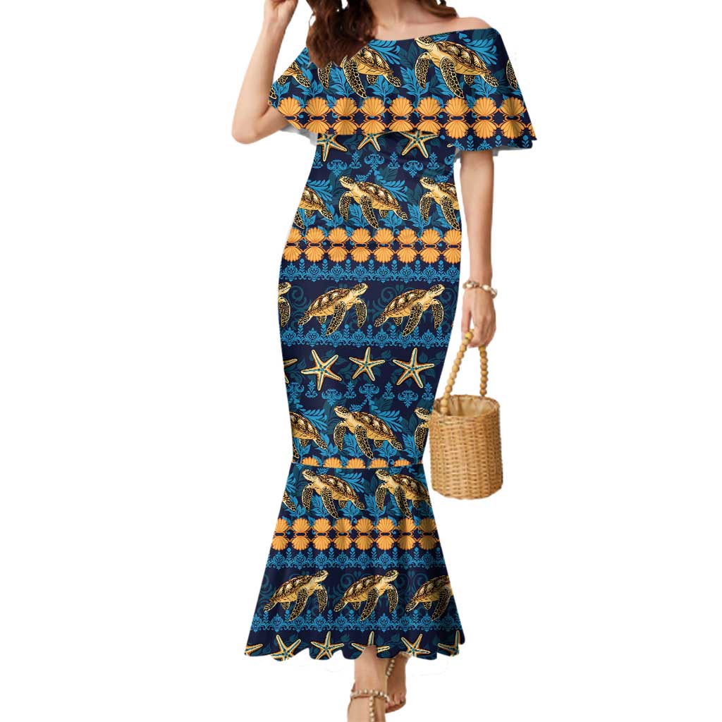 Hawaii Turtles Starfish Unique Pattern Mermaid Dress LT01 Women Blue - Polynesian Pride