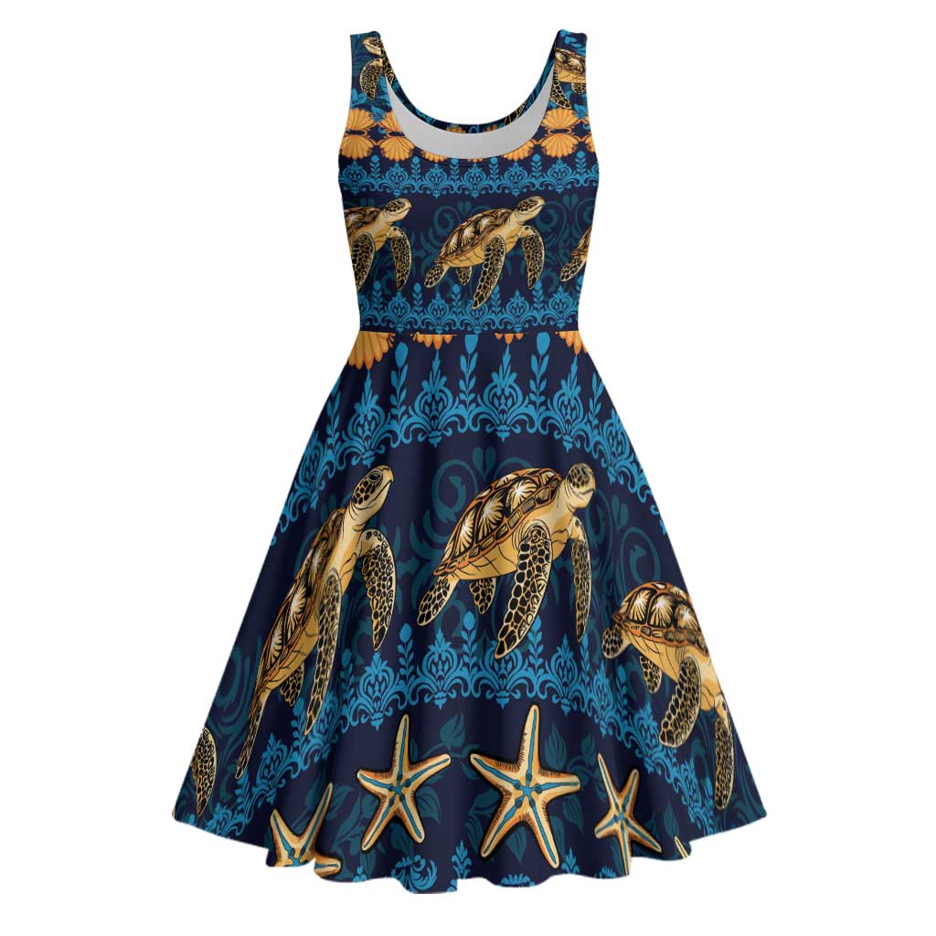 Hawaii Turtles Starfish Unique Pattern Midi Dress LT01 Blue - Polynesian Pride
