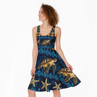 Hawaii Turtles Starfish Unique Pattern Midi Dress LT01 - Polynesian Pride