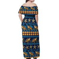 Hawaii Turtles Starfish Unique Pattern Off Shoulder Maxi Dress LT01 - Polynesian Pride