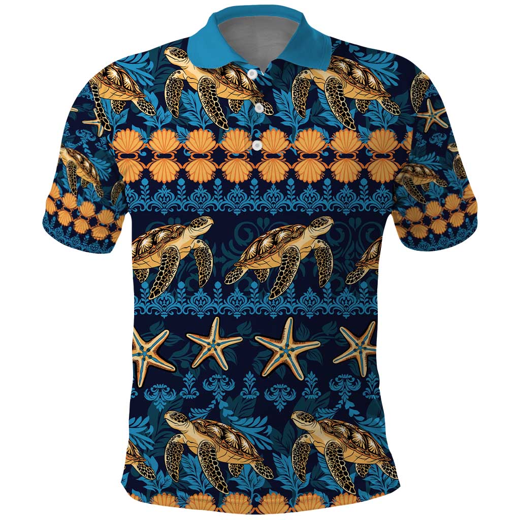 Hawaii Turtles Starfish Unique Pattern Polo Shirt LT01 Blue - Polynesian Pride