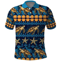 Hawaii Turtles Starfish Unique Pattern Polo Shirt LT01 Blue - Polynesian Pride