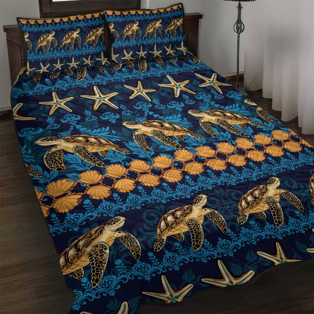 Hawaii Turtles Starfish Unique Pattern Quilt Bed Set LT01 Blue - Polynesian Pride