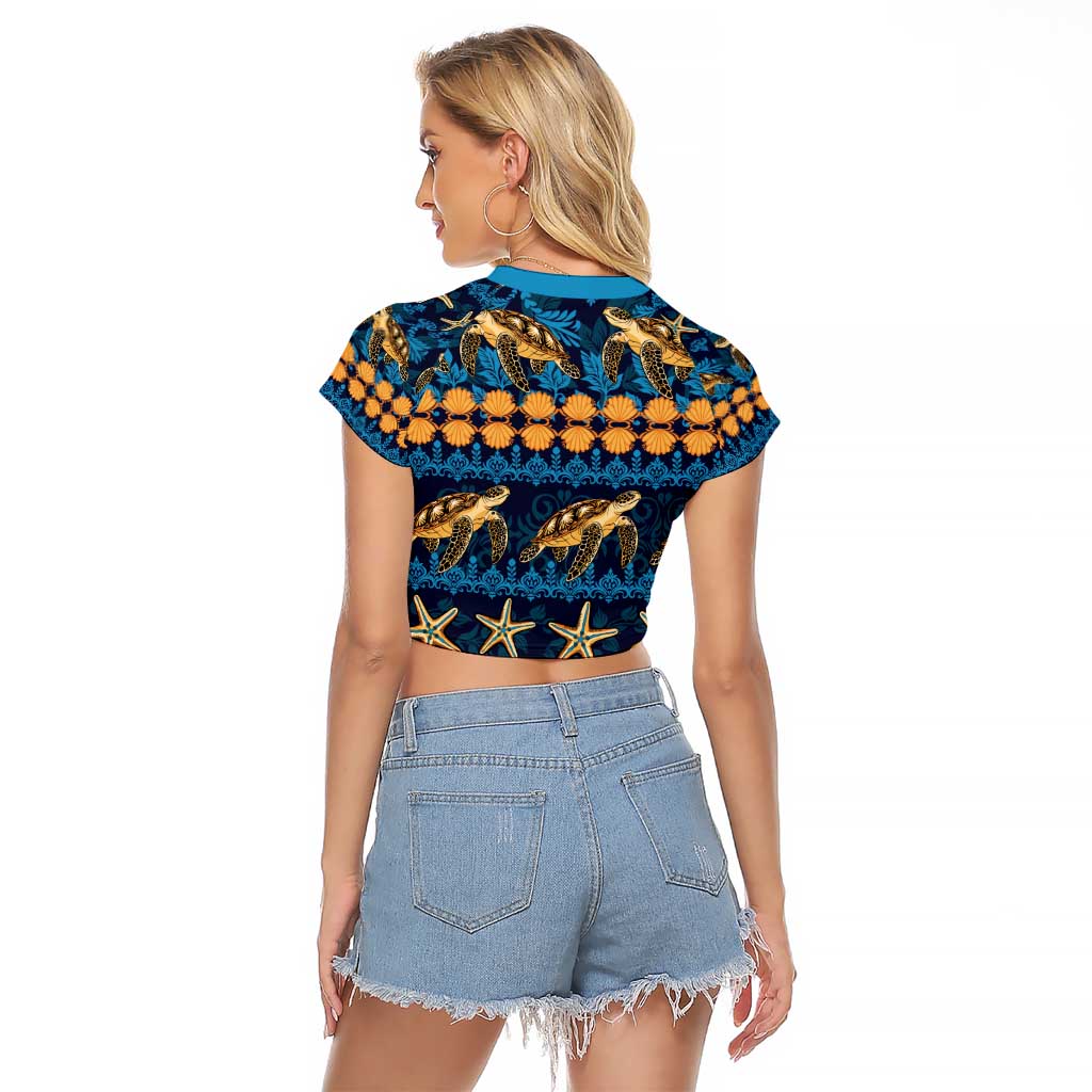 Hawaii Turtles Starfish Unique Pattern Raglan Cropped T Shirt LT01 - Polynesian Pride