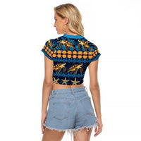 Hawaii Turtles Starfish Unique Pattern Raglan Cropped T Shirt LT01 - Polynesian Pride