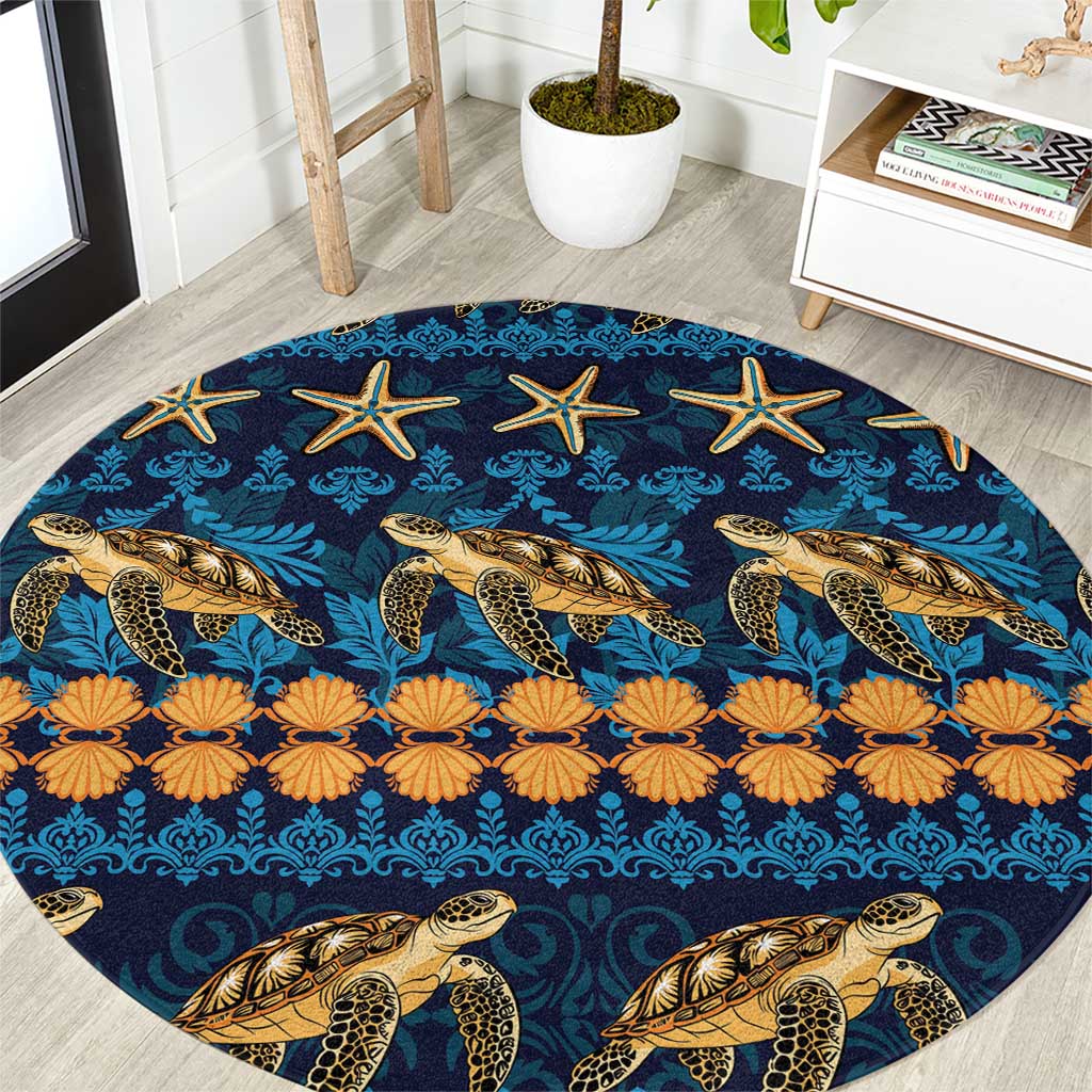 Hawaii Turtles Starfish Unique Pattern Round Carpet LT01 Blue - Polynesian Pride