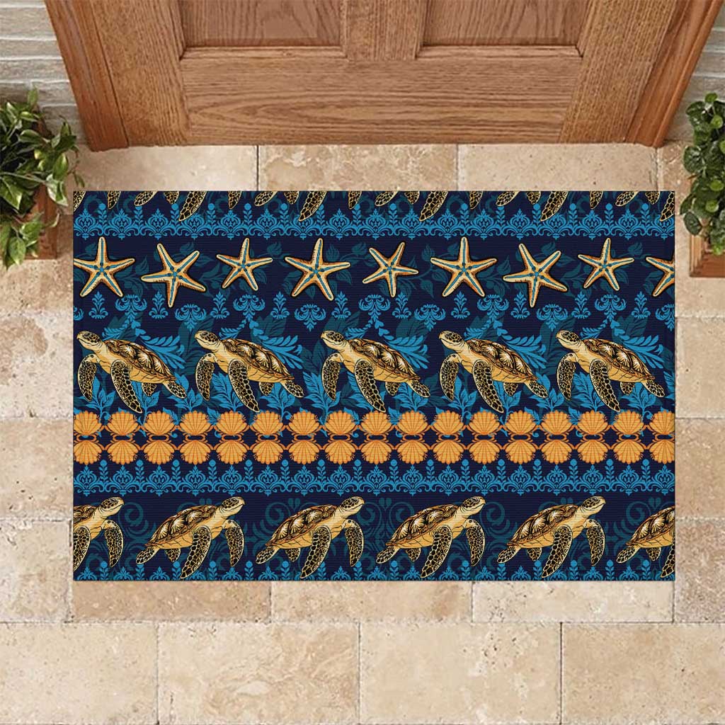 Hawaii Turtles Starfish Unique Pattern Rubber Doormat LT01 Blue - Polynesian Pride