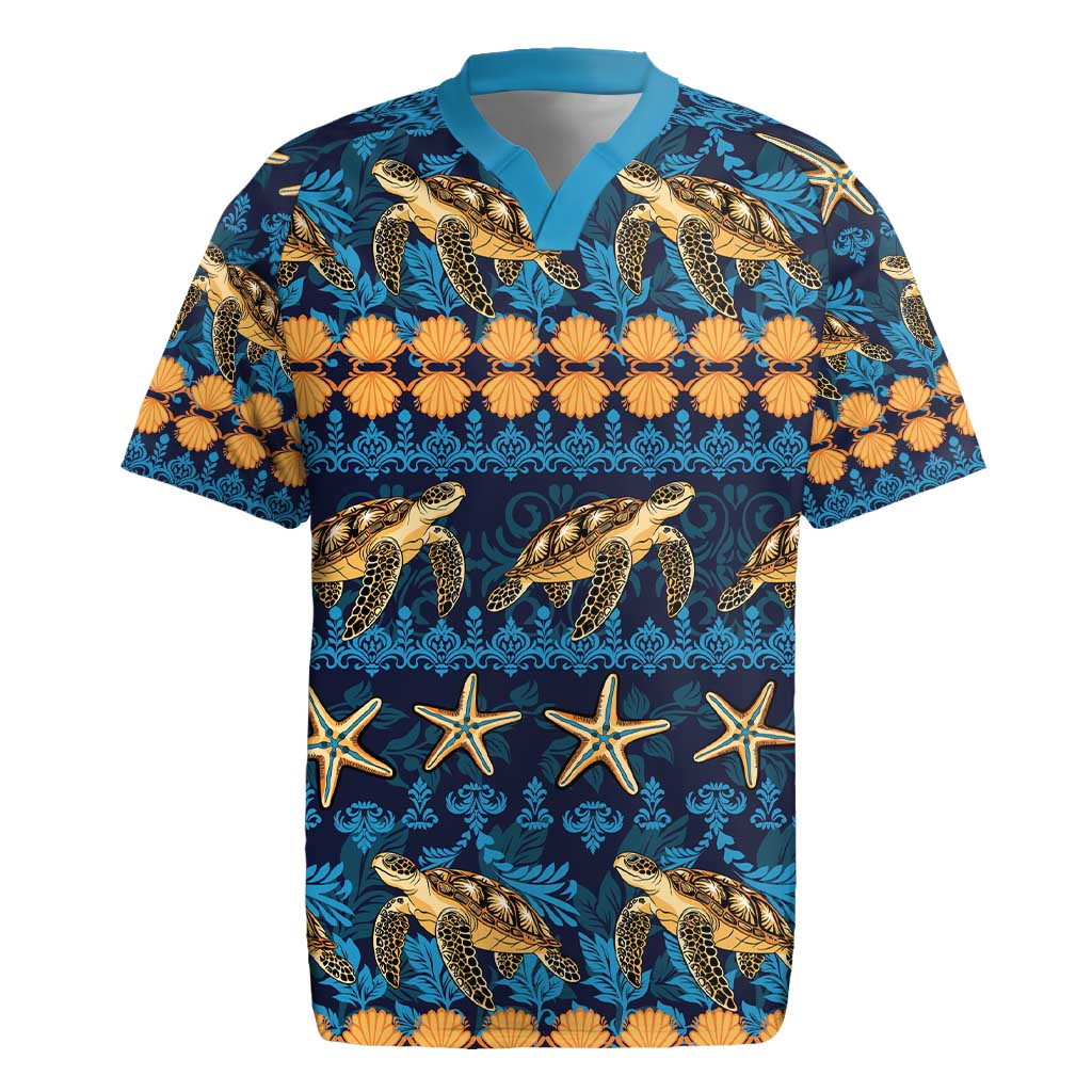 Hawaii Turtles Starfish Unique Pattern Rugby Jersey LT01 Blue - Polynesian Pride