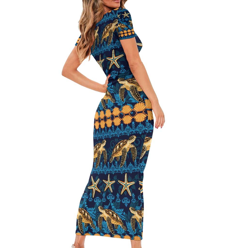 Hawaii Turtles Starfish Unique Pattern Short Sleeve Bodycon Dress LT01 - Polynesian Pride