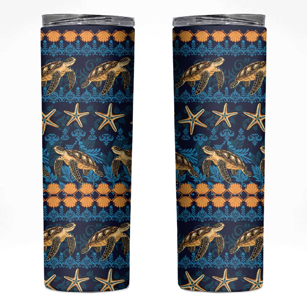 Hawaii Turtles Starfish Unique Pattern Skinny Tumbler LT01 Blue - Polynesian Pride