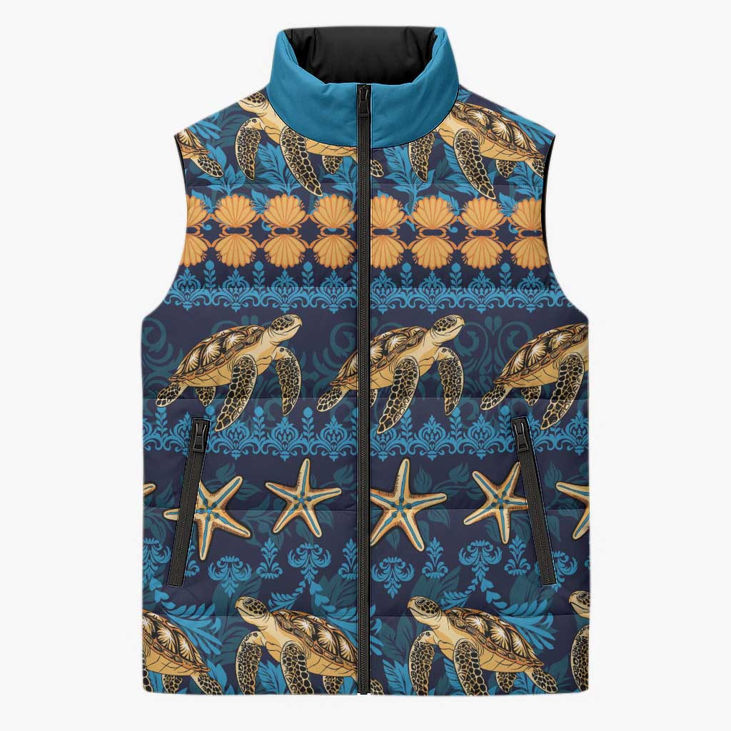 Hawaii Turtles Starfish Unique Pattern Sleeveless Puffer Jacket LT01 Unisex Blue - Polynesian Pride