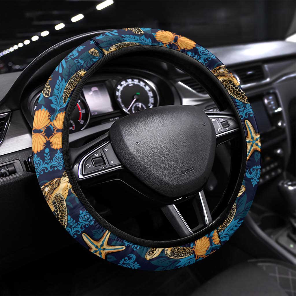 Hawaii Turtles Starfish Unique Pattern Steering Wheel Cover LT01 Universal Fit Blue - Polynesian Pride