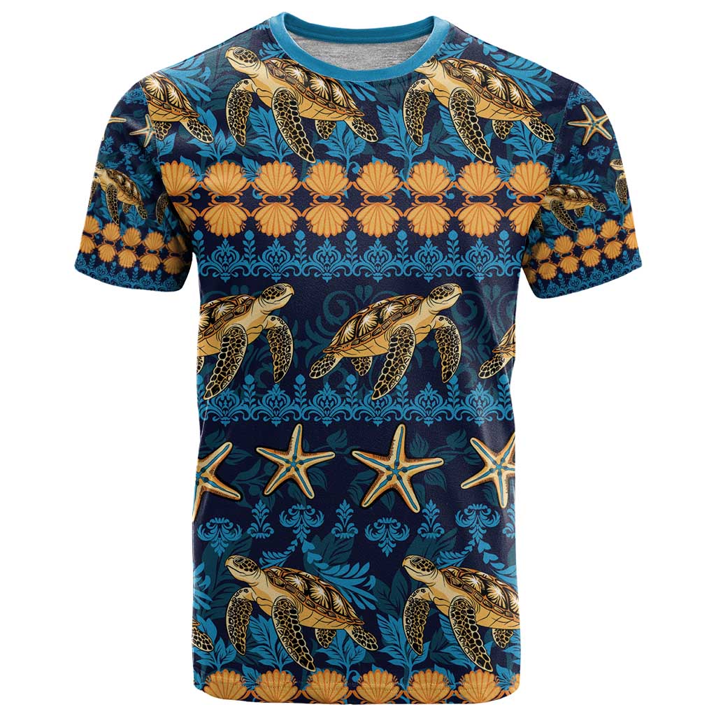 Hawaii Turtles Starfish Unique Pattern T Shirt LT01 Blue - Polynesian Pride