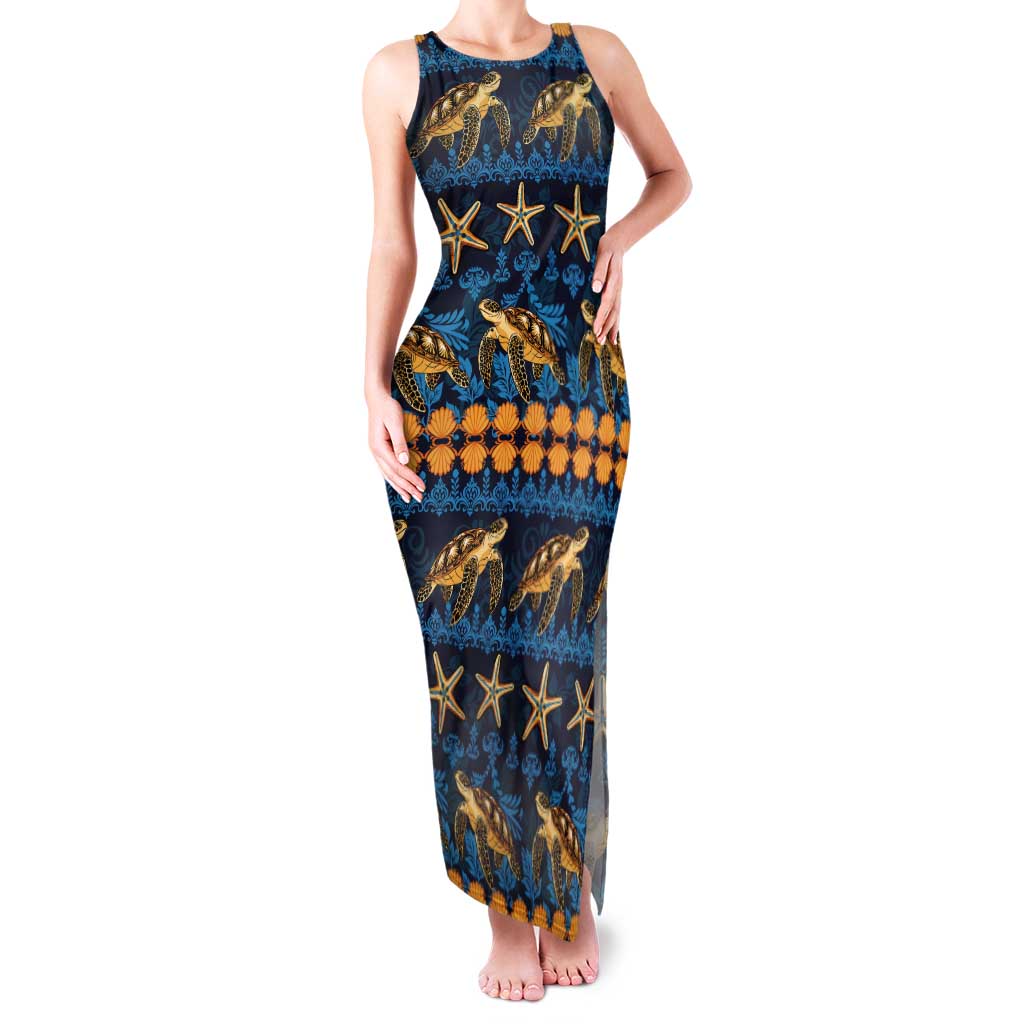 Hawaii Turtles Starfish Unique Pattern Tank Maxi Dress LT01 Women Blue - Polynesian Pride