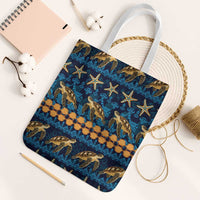 Hawaii Turtles Starfish Unique Pattern Tote Bag LT01 White Strap One Size Blue - Polynesian Pride