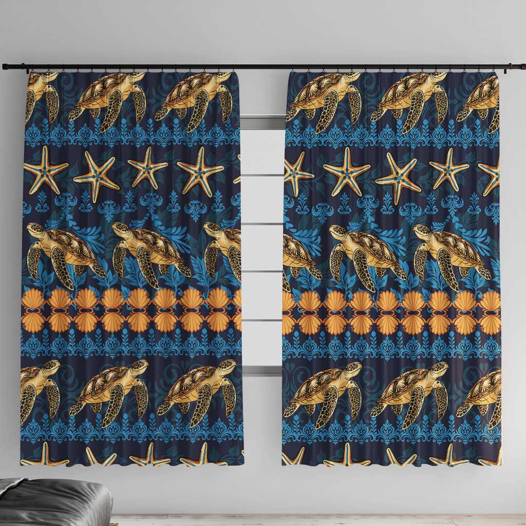 Hawaii Turtles Starfish Unique Pattern Window Curtain LT01 With Hooks Blue - Polynesian Pride
