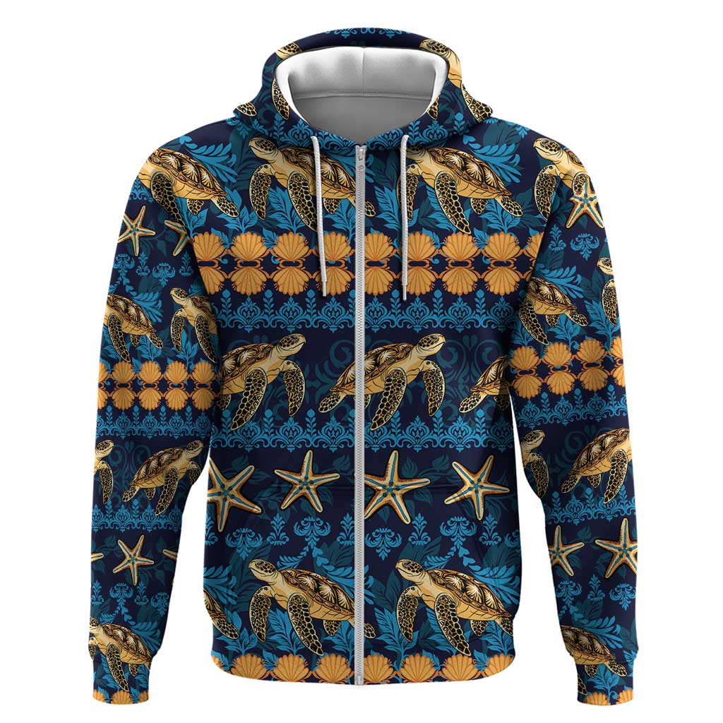 Hawaii Turtles Starfish Unique Pattern Zip Hoodie LT01 Zip Hoodie Blue - Polynesian Pride