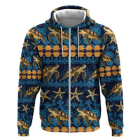 Hawaii Turtles Starfish Unique Pattern Zip Hoodie LT01 Zip Hoodie Blue - Polynesian Pride
