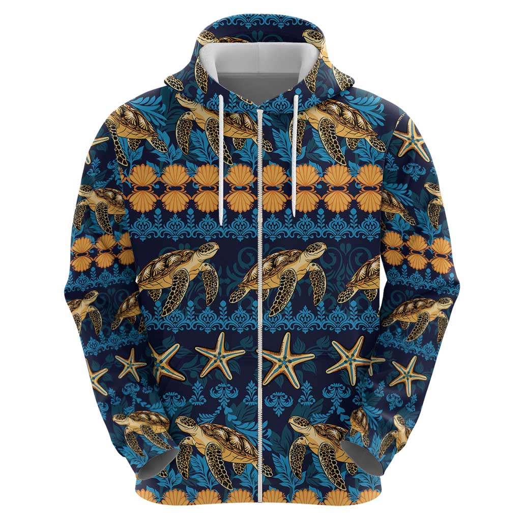 Hawaii Turtles Starfish Unique Pattern Zip Hoodie LT01 - Polynesian Pride