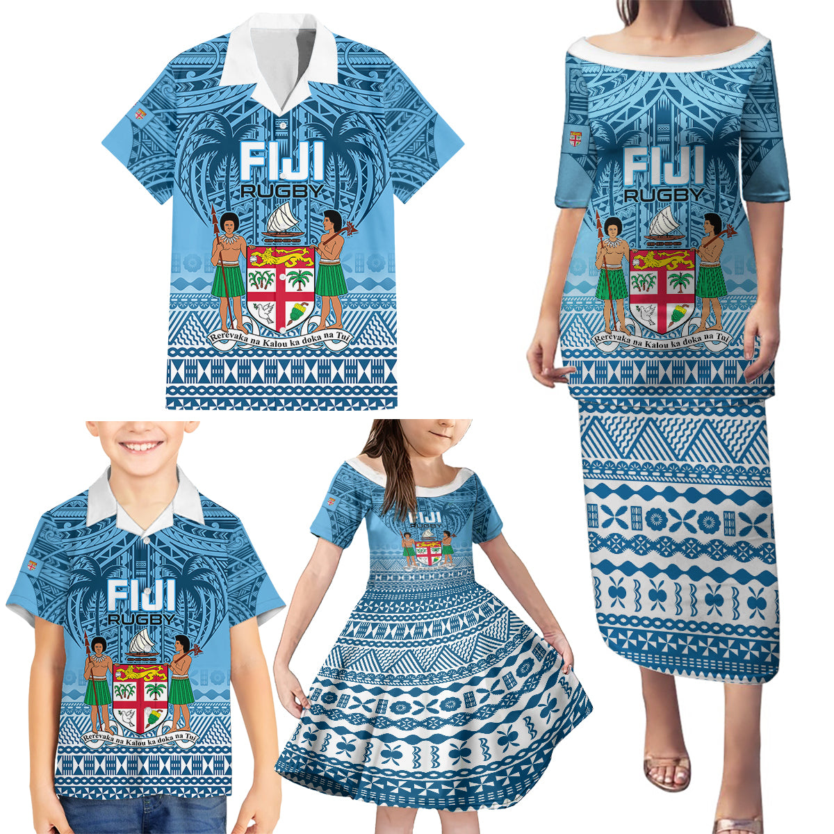 Fiji Rugby Family Matching Puletasi Dress and Hawaiian Shirt Fijian Go 2023 World Cup LT01 - Polynesian Pride