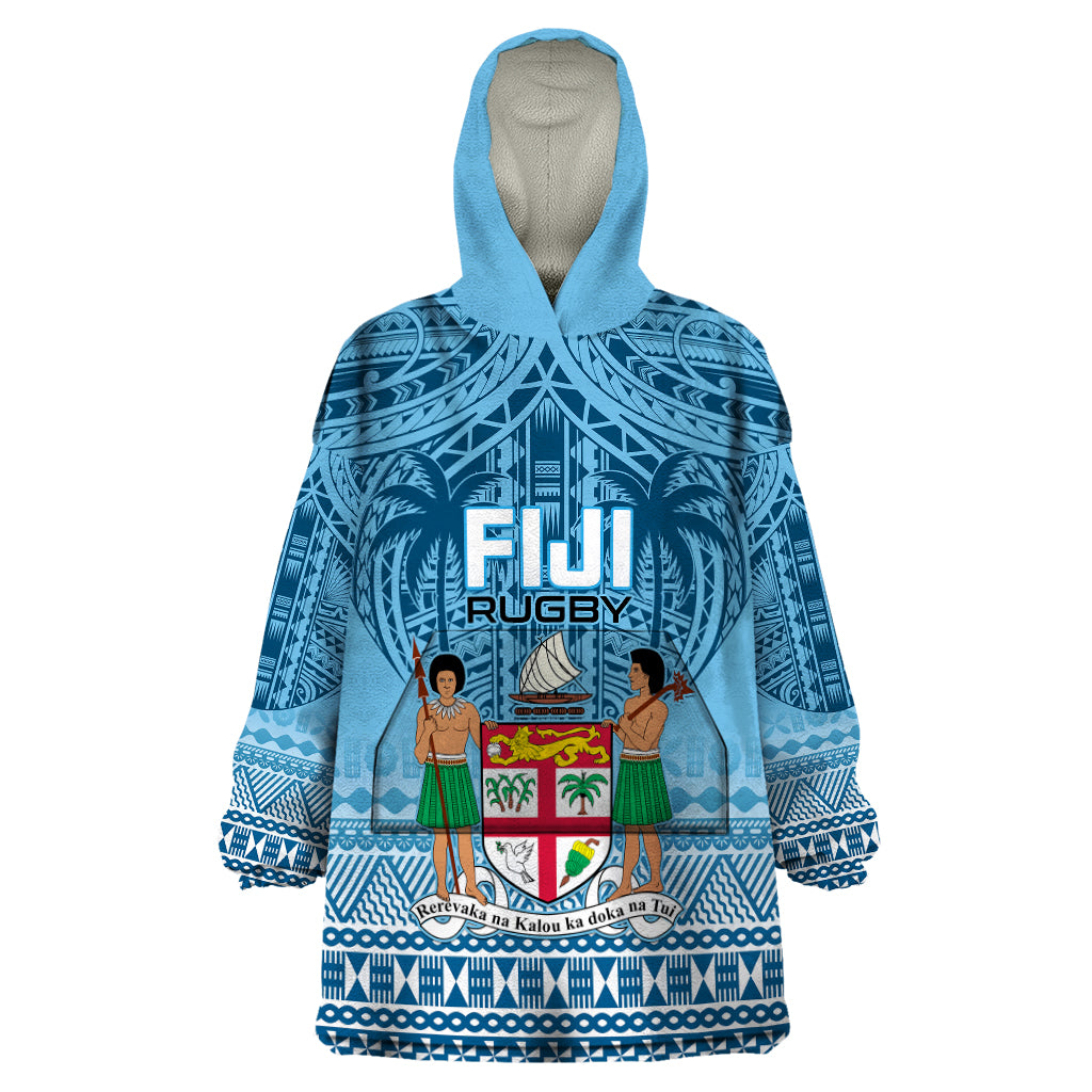 Fiji Rugby Wearable Blanket Hoodie Fijian Go 2023 World Cup LT01 One Size Blue - Polynesian Pride