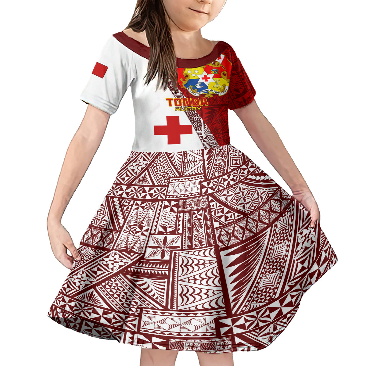 Tonga Rugby Kid Short Sleeve Dress Tongan Go 2023 World Cup LT01 KID Red - Polynesian Pride