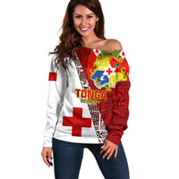 Tonga Rugby Off Shoulder Sweater Tongan Go 2023 World Cup LT01 Women Red - Polynesian Pride
