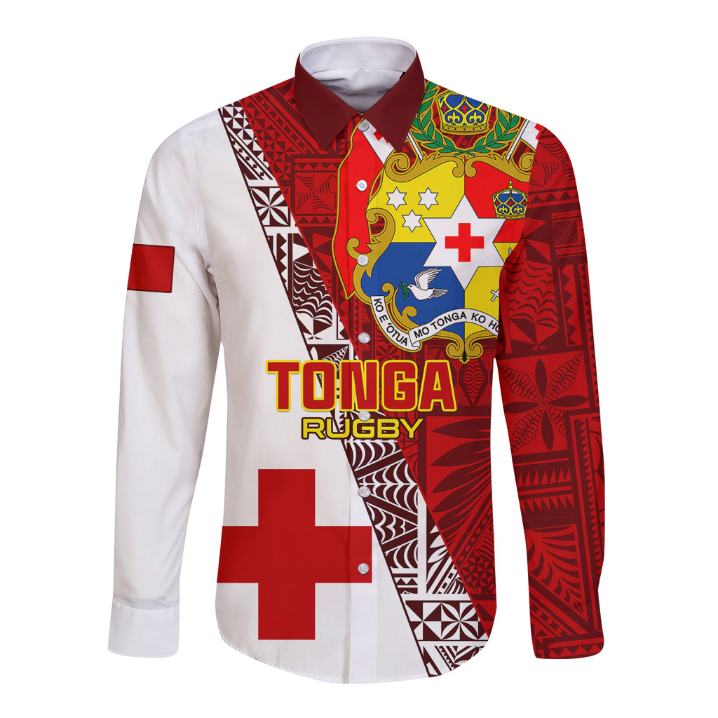 Custom Tonga Rugby Long Sleeve Button Shirt Tongan Go 2023 World Cup LT01 Unisex Red - Polynesian Pride